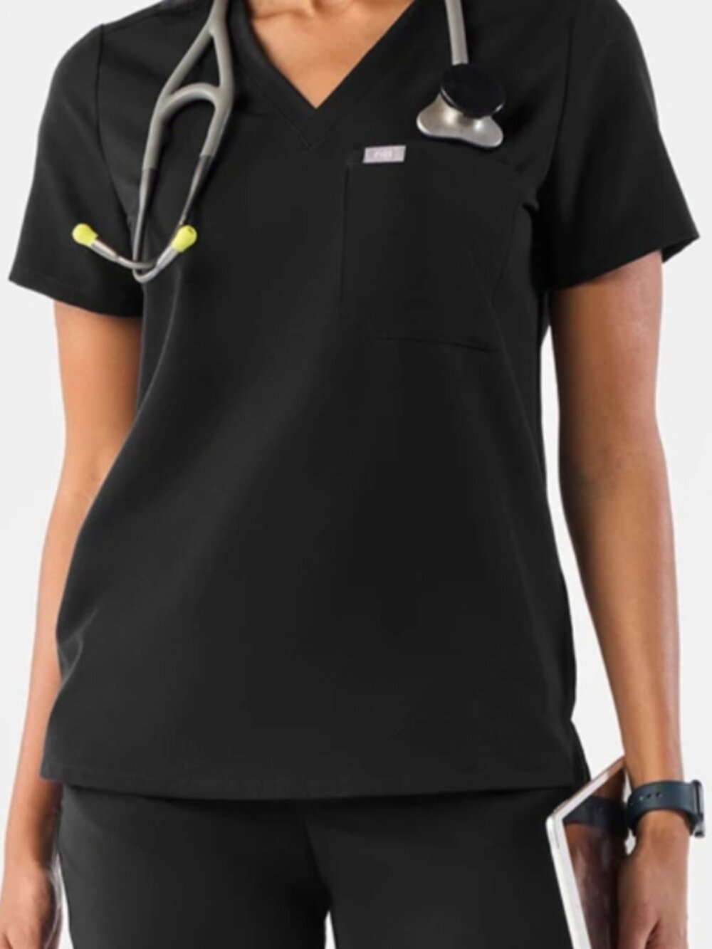 Catarine One Pocket Black FIGS Scrub Top